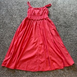 GAP Bright Coral Smocked Sundress with Pockets- size xl